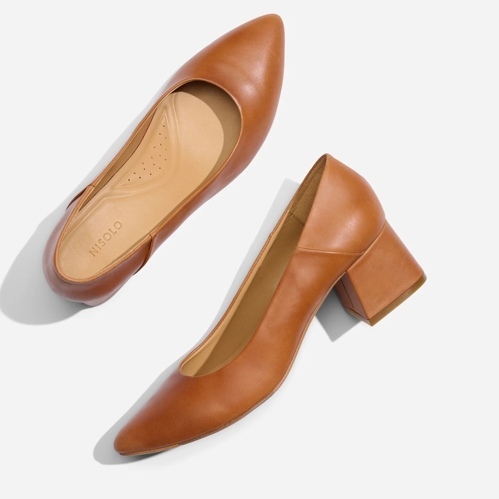 Nisolo Fiorela Go To Leather Mid Heel Caramel Size 9.5 - Picture 4 of 9